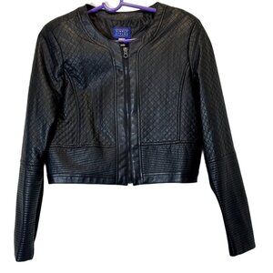 Women Black Faux Leather Coat Size: L